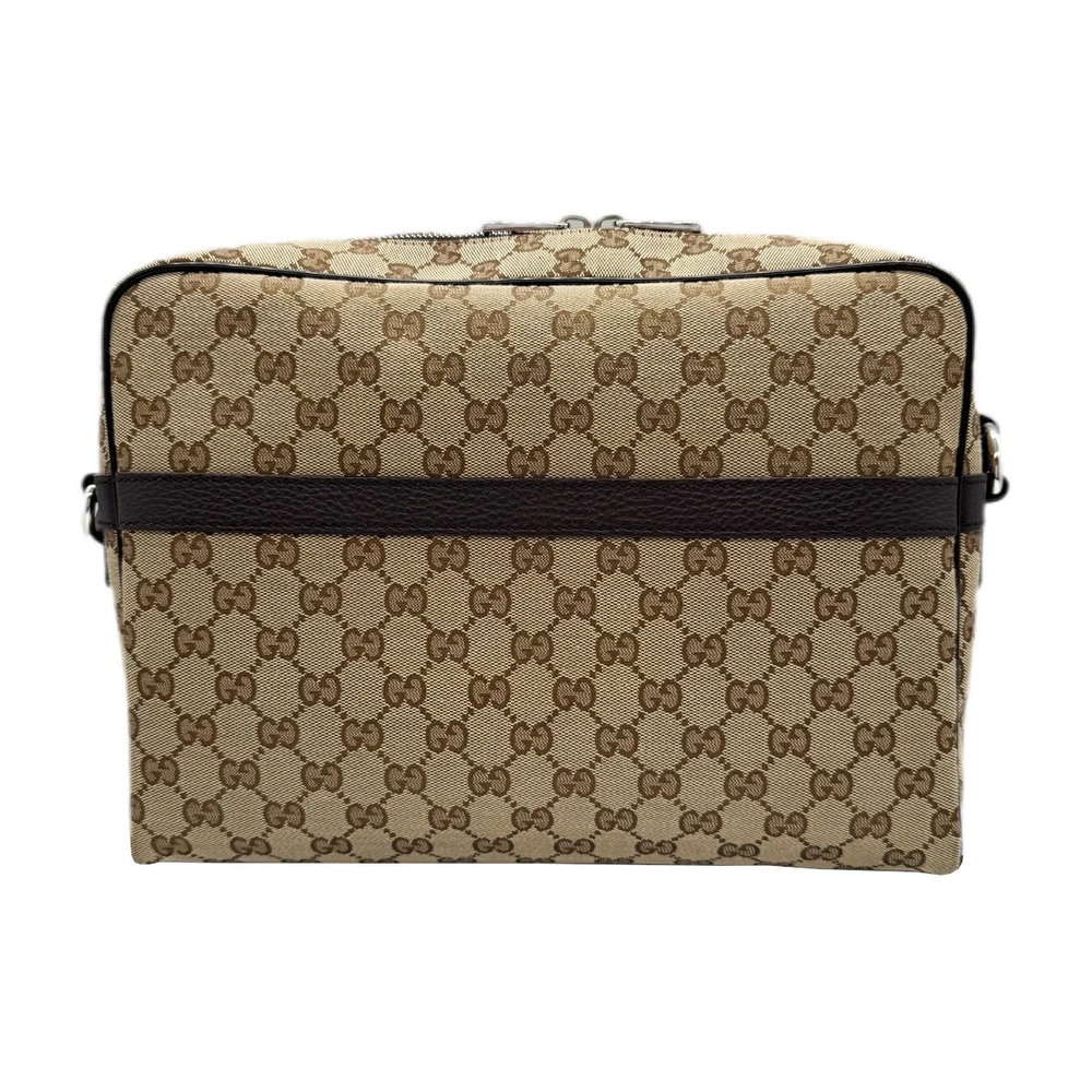 GUCCI Shoulder Bag GG Canvas Beige Leather Brown Crossbody